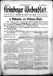 Gr&uuml;nberger Wochenblatt: Zeitung f&uuml;r Stadt und Land, No. 237. (8. Oktober 1916)