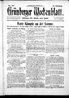 Gr&uuml;nberger Wochenblatt: Zeitung f&uuml;r Stadt und Land, No. 246. (19. Oktober 1916)