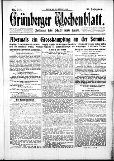 Gr&uuml;nberger Wochenblatt: Zeitung f&uuml;r Stadt und Land, No. 247. (20. Oktober 1916)