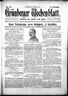 Gr&uuml;nberger Wochenblatt: Zeitung f&uuml;r Stadt und Land, No. 257. (1. November 1916)