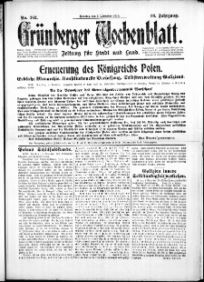 Gr&uuml;nberger Wochenblatt: Zeitung f&uuml;r Stadt und Land, No. 262. (7. November 1916)