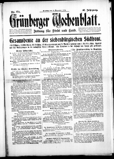 Gr&uuml;nberger Wochenblatt: Zeitung f&uuml;r Stadt und Land, No. 274. (21. November 1916)