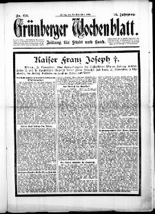 Gr&uuml;nberger Wochenblatt: Zeitung f&uuml;r Stadt und Land, No. 276. (24. November 1916)