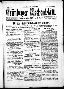 Gr&uuml;nberger Wochenblatt: Zeitung f&uuml;r Stadt und Land, No. 277. (25. November 1916)