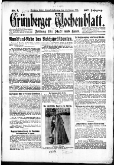 Gr&uuml;nberger Wochenblatt: Zeitung f&uuml;r Stadt und Land, No. 1. ( 2./ 3. Januar 1932)