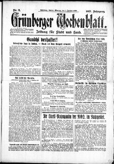Gr&uuml;nberger Wochenblatt: Zeitung f&uuml;r Stadt und Land, No. 2. ( 4. Januar 1932)