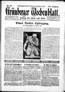Gr&uuml;nberger Wochenblatt: Zeitung f&uuml;r Stadt und Land, No. 43. ( 20./ 21. Februar 1932)