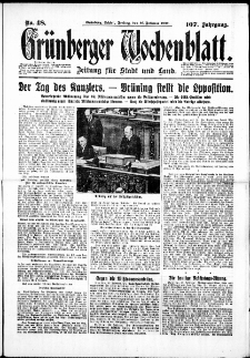 Gr&uuml;nberger Wochenblatt: Zeitung f&uuml;r Stadt und Land, No. 48. ( 26. Februar 1932)