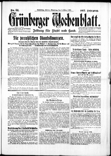 Gr&uuml;nberger Wochenblatt: Zeitung f&uuml;r Stadt und Land, No. 52. ( 1. M&auml;rz 1932)