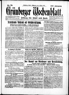 Grünberger Wochenblatt: Zeitung für Stadt und Land, No. 52. ( 2. März 1932)