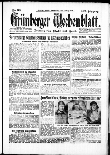 Grünberger Wochenblatt: Zeitung für Stadt und Land, No. 53. ( 3. März 1932)