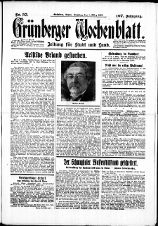 Grünberger Wochenblatt: Zeitung für Stadt und Land, No. 57. ( 8. März 1932)