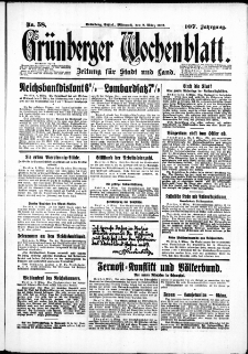 Grünberger Wochenblatt: Zeitung für Stadt und Land, No. 58. ( 9. März 1932)
