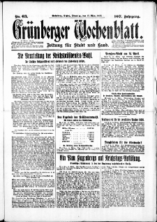 Grünberger Wochenblatt: Zeitung für Stadt und Land, No. 63. ( 15. März 1932)