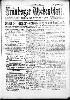 Grünberger Wochenblatt: Zeitung für Stadt und Land, No. 5. (6. Januar 1918)
