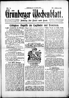 Gr&uuml;nberger Wochenblatt: Zeitung f&uuml;r Stadt und Land, No. 8. (10. Januar 1918)