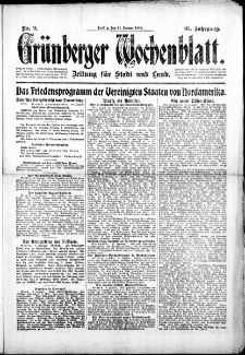 Grünberger Wochenblatt: Zeitung für Stadt und Land, No. 9. (11. Januar 1918)