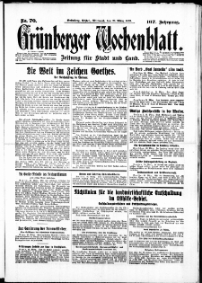 Gr&uuml;nberger Wochenblatt: Zeitung f&uuml;r Stadt und Land, No. 70. ( 23. M&auml;rz 1932)
