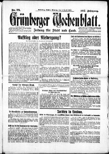 Gr&uuml;nberger Wochenblatt: Zeitung f&uuml;r Stadt und Land, No. 78. ( 4. April 1932)