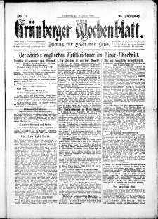 Gr&uuml;nberger Wochenblatt: Zeitung f&uuml;r Stadt und Land, No. 14. (17. Januar 1918)