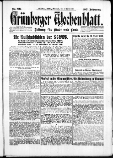 Gr&uuml;nberger Wochenblatt: Zeitung f&uuml;r Stadt und Land, No. 80. ( 6. April 1932)