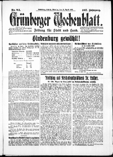 Gr&uuml;nberger Wochenblatt: Zeitung f&uuml;r Stadt und Land, No. 84. ( 11. April 1932)
