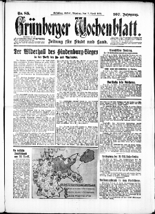 Gr&uuml;nberger Wochenblatt: Zeitung f&uuml;r Stadt und Land, No. 85. ( 12. April 1932)