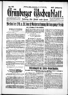 Grünberger Wochenblatt: Zeitung für Stadt und Land, No. 87. ( 14. April 1932)