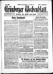 Gr&uuml;nberger Wochenblatt: Zeitung f&uuml;r Stadt und Land, No. 90. ( 18. April 1932)