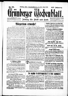 Gr&uuml;nberger Wochenblatt: Zeitung f&uuml;r Stadt und Land, No. 95. ( 23./ 24. April 1932)
