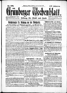 Gr&uuml;nberger Wochenblatt: Zeitung f&uuml;r Stadt und Land, No. 100. ( 29. April 1932)