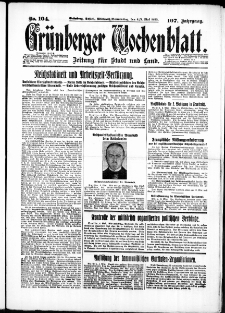 Gr&uuml;nberger Wochenblatt: Zeitung f&uuml;r Stadt und Land, No. 104. ( 4./ 5. Mai 1932)