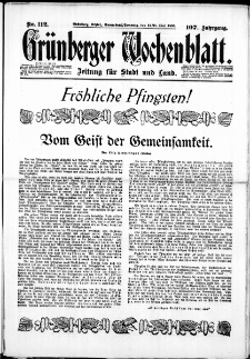 Gr&uuml;nberger Wochenblatt: Zeitung f&uuml;r Stadt und Land, No. 112. ( 14./15. Mai 1932)