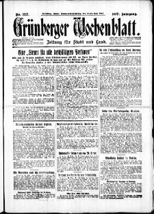 Gr&uuml;nberger Wochenblatt: Zeitung f&uuml;r Stadt und Land, No. 117. ( 21./ 22. Mai 1932)