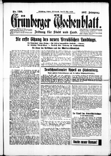 Gr&uuml;nberger Wochenblatt: Zeitung f&uuml;r Stadt und Land, No. 120. ( 25. Mai 1932)