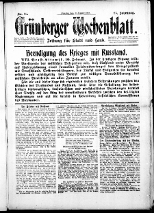 Grünberger Wochenblatt: Zeitung für Stadt und Land, No. 36. (12. Februar 1918)