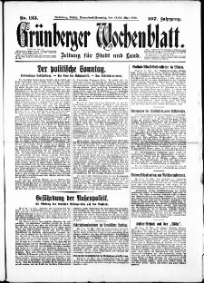 Gr&uuml;nberger Wochenblatt: Zeitung f&uuml;r Stadt und Land, No. 123. ( 28./ 29. Mai 1932)