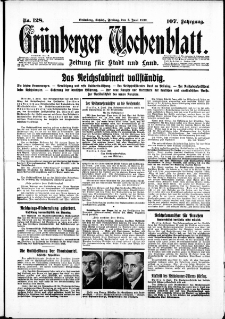Gr&uuml;nberger Wochenblatt: Zeitung f&uuml;r Stadt und Land, No. 128. ( 3. Juni 1932)