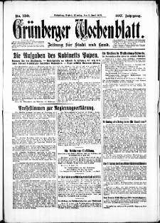 Gr&uuml;nberger Wochenblatt: Zeitung f&uuml;r Stadt und Land, No. 130. ( 6. Juni 1932)