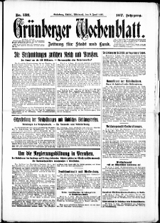 Grünberger Wochenblatt: Zeitung für Stadt und Land, No. 132. ( 8. Juni 1932)