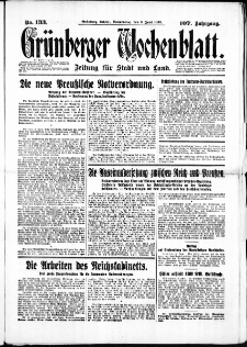 Gr&uuml;nberger Wochenblatt: Zeitung f&uuml;r Stadt und Land, No. 133. ( 9. Juni 1932)
