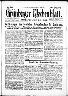 Gr&uuml;nberger Wochenblatt: Zeitung f&uuml;r Stadt und Land, No. 140. ( 17. Juni 1932)