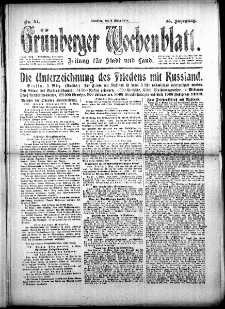 Grünberger Wochenblatt: Zeitung für Stadt und Land, No. 54. (5. März 1918)