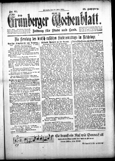 Grünberger Wochenblatt: Zeitung für Stadt und Land, No. 67. (20. März 1918)