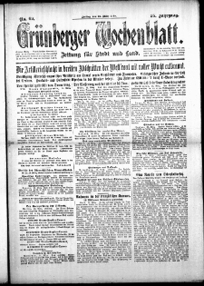 Gr&uuml;nberger Wochenblatt: Zeitung f&uuml;r Stadt und Land, No. 69. (22. M&auml;rz 1918)