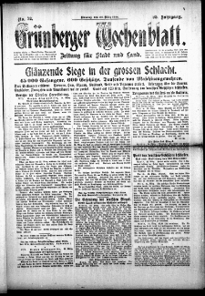 Grünberger Wochenblatt: Zeitung für Stadt und Land, No. 72. (26. März 1918)