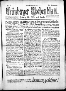 Grünberger Wochenblatt: Zeitung für Stadt und Land, No. 73. (27. März 1918)
