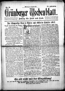 Gr&uuml;nberger Wochenblatt: Zeitung f&uuml;r Stadt und Land, No. 83. (10. April 1918)