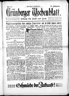 Grünberger Wochenblatt: Zeitung für Stadt und Land, No. 84. (11. April 1918)