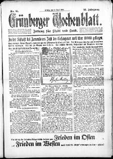 Grünberger Wochenblatt: Zeitung für Stadt und Land, No. 85. (12. April 1918)